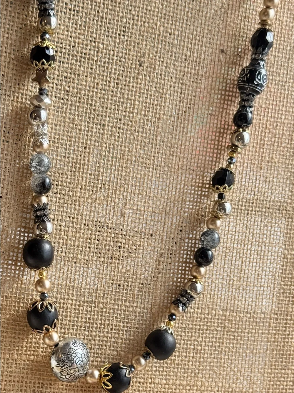 HIGH SUMMER + Black Faceted & Textured Beaded Necklace onyx